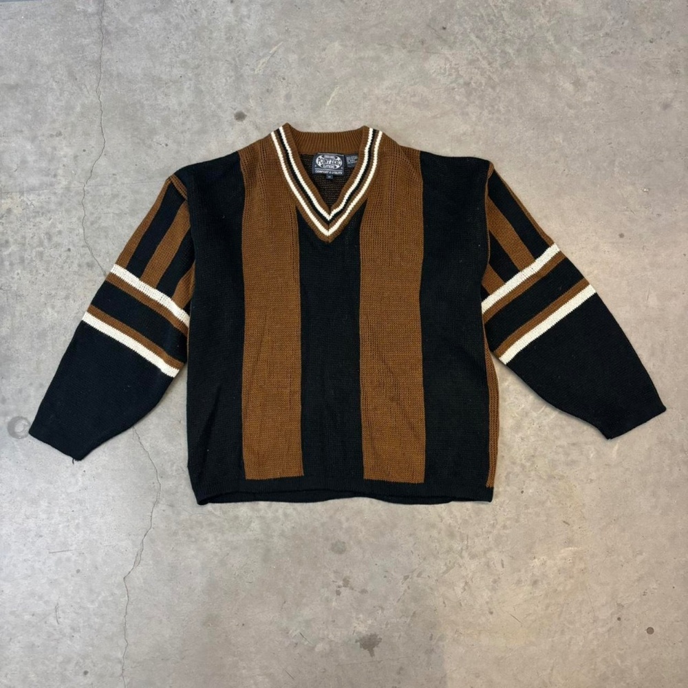 Point Zero Men's Brown and Black Knitted Sweatshirt